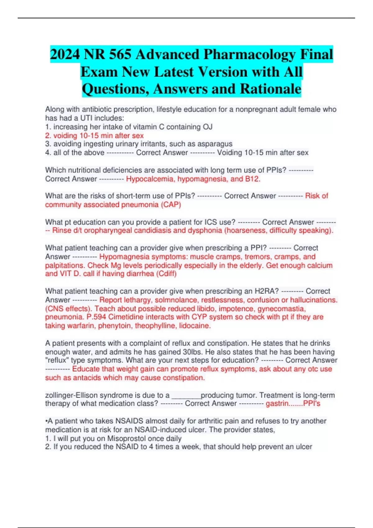 2024 NR 565 Advanced Pharmacology Final Exam New Latest Version with ...