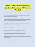Dental Practice Acts/Jurisprudence Questions And Answers 100% correct Verified
