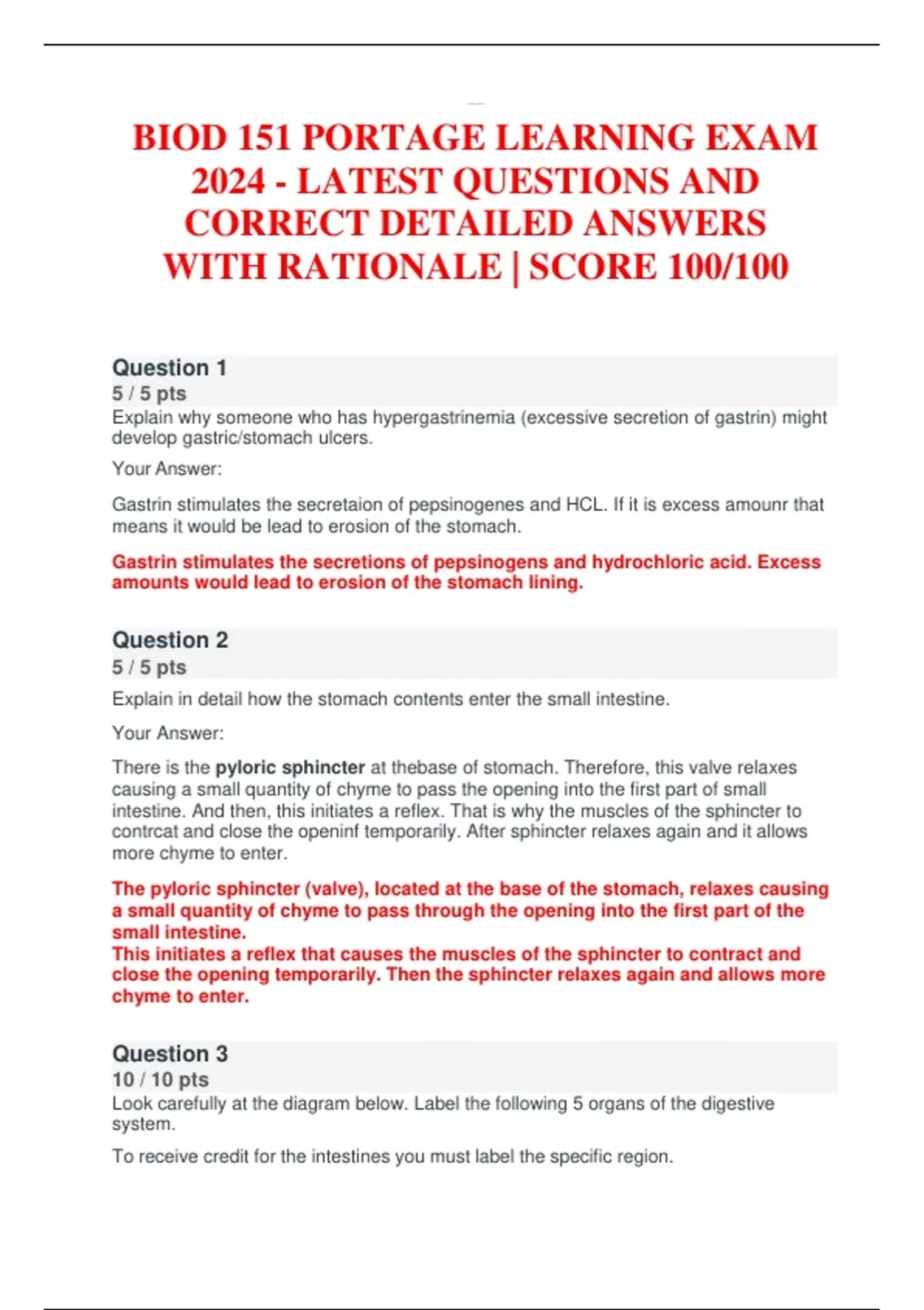 BIOD 151 PORTAGE LEARNING EXAM 2024 - LATEST QUESTIONS AND CORRECT ...