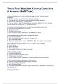 Texas Food Handlers Correct Questions & Answers&lpar;RATED A&plus;&rpar;