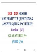 2024 – 2025 HESI OB MATERNITY TB QUESTIONS & ANSWERS (PICS) INCLUDED!! Version 1 (V1) GUARANTEED A+ (All 55 Q’s)