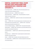 DENTAL ASSISTANT FINAL EXAM REVIEW 2023 QUESTIONS AND ANSWERS100&percnt; VERIFIED AND GRADED A&plus;