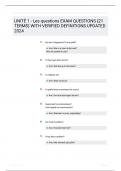 UNITÉ 1  Les questions EXAM QUESTIONS 21 TERMS WITH VERIFIED DEFINITIONS UPDATED 2024