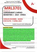 MRL3701 ASSIGNMENT 2 MEMO - SEMESTER 1 - 2024 UNISA – DUE DATE: - 9 APRIL 2024 (DETAILED ANSWERS WITH FOOTNOTES AND A BIBLIOGRAPHY - DISTINCTION GUARANTEED!)