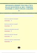 MINNESOTA PERMIT TEST PRACTICE EXAM &vert; QUESTIONS & 100&percnt; VERIFIED ANSWERS &vert; LATEST UPDATE &vert; GRADED  A&plus;