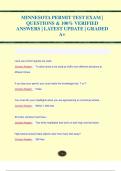 MINNESOTA PERMIT TEST EXAM &vert;  QUESTIONS & 100&percnt; VERIFIED ANSWERS &vert; LATEST UPDATE &vert; GRADED  A&plus;