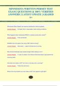MINNESOTA WRITTEN PERMIT TEST EXAM &vert; QUESTIONS & 100&percnt; VERIFIED ANSWERS &vert; LATEST UPDATE &vert; GRADED  A&plus;
