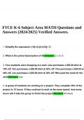 FTCE K-6 Subject Area MATH Questions and Answers (2024/2025) Verified Answers.