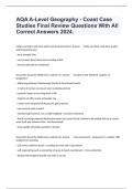 AQA A-Level Geography - Coast Case Studies Final Review Questions With All Correct Answers 2024.