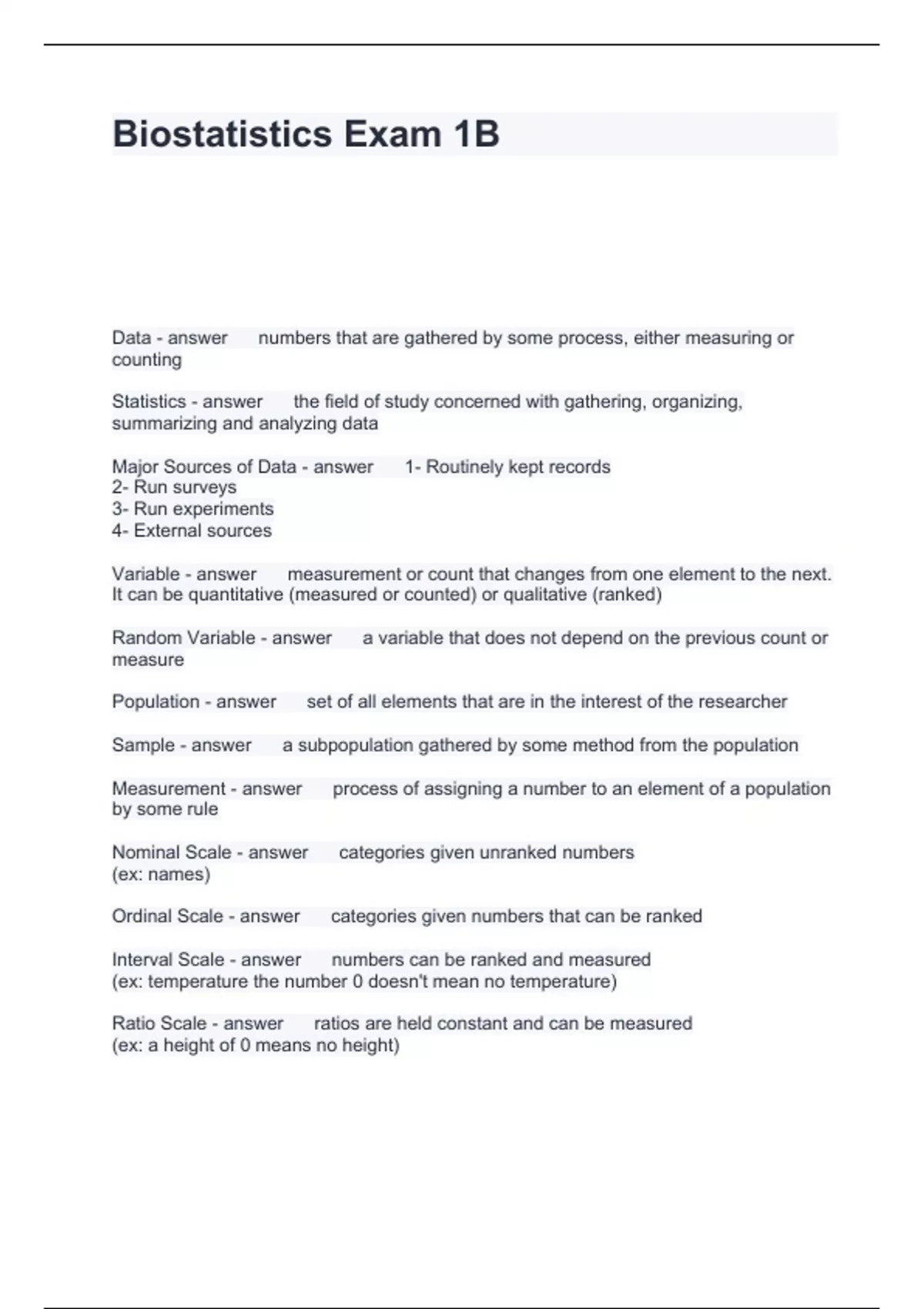 Bio Stats Ii Examples Biostatistics Exam 1B Questions and Answers 2024 - Biostats - Stuvia US