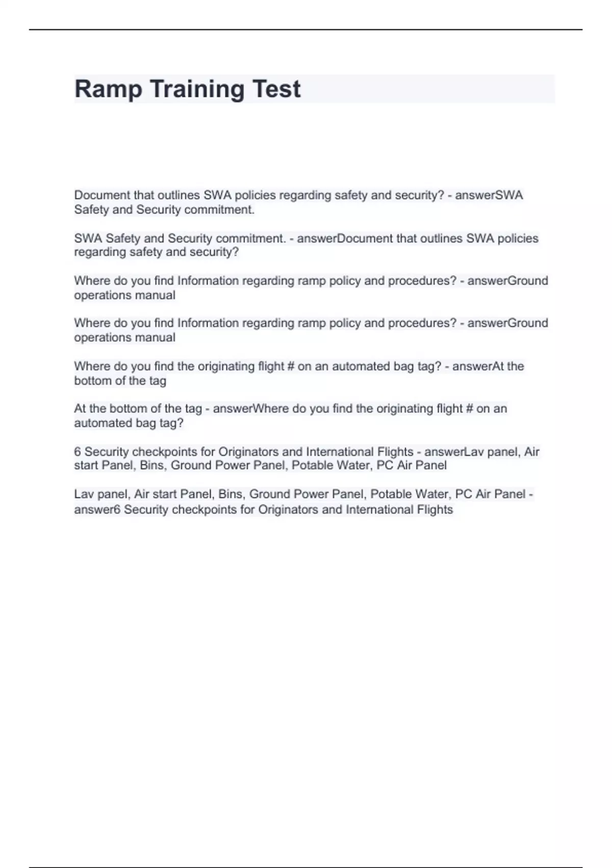 Ramp Training Test Questions and Answers 100 Correct 2024 Ramp