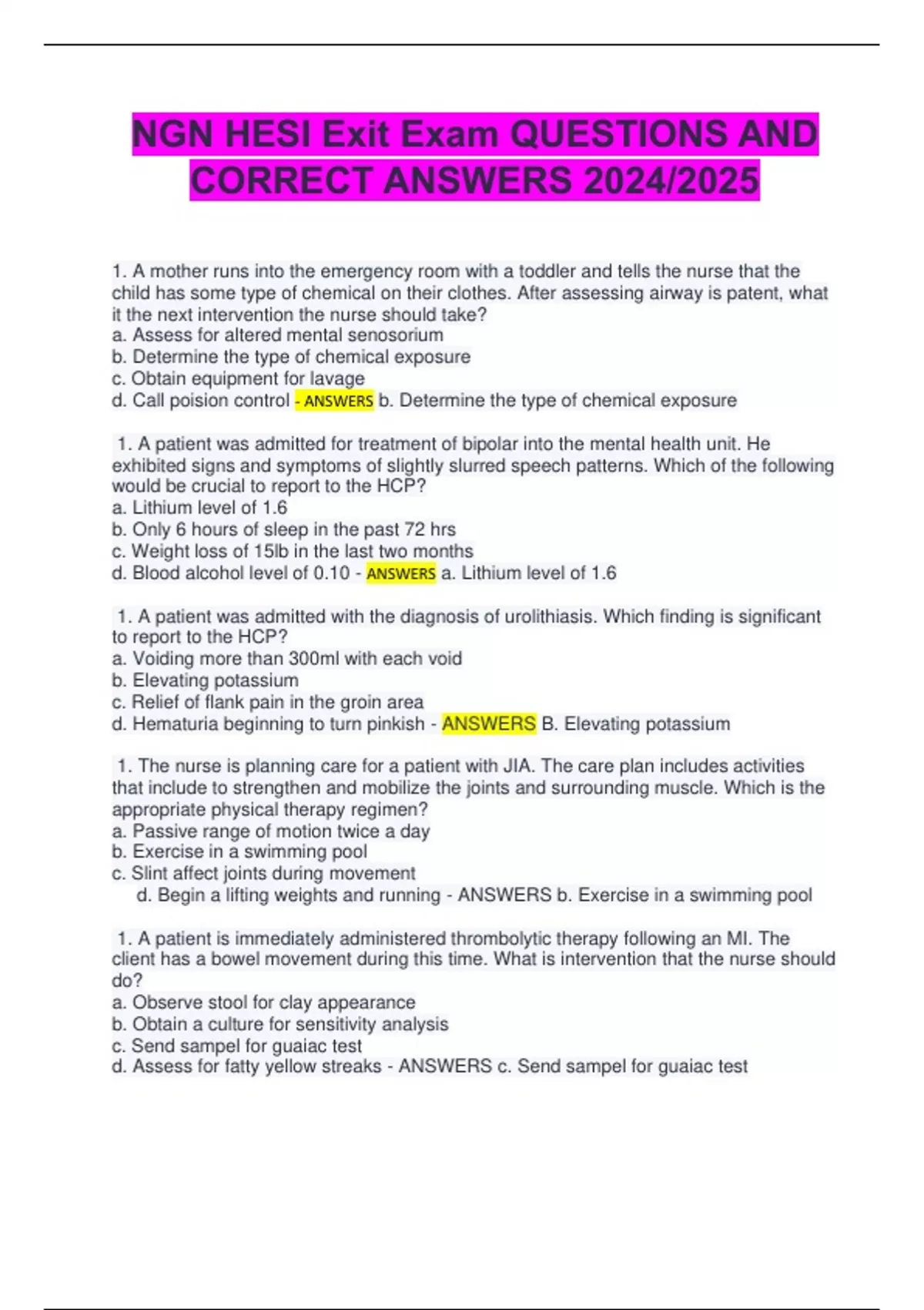 NGN HESI Exit Exam QUESTIONS AND CORRECT ANSWERS 2024/2025 - NGN HESI ...