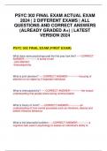 PSYC 302 FINAL EXAM ACTUAL EXAM 2024 | 2 DIFFERENT EXAMS | ALL QUESTIONS AND CORRECT ANSWERS (ALREADY GRADED A+) | LATEST VERSION 2024
