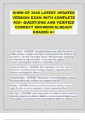 SHRM-CP 2020 LATEST UPDATED  VERSION EXAM WITH COMPLETE  400+ QUESTIONS AND VERIFIED  CORRECT ANSWERS/ALREADY  GRADED A+