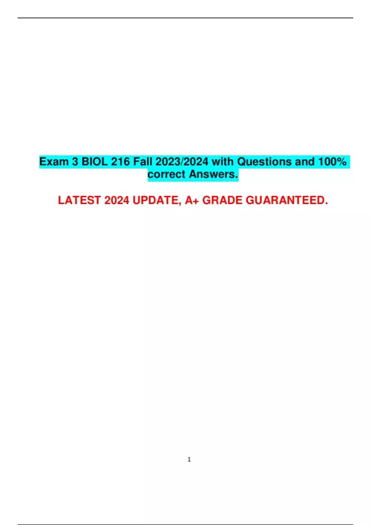 Exam 3 BIOL 216 Fall 2023/2024 with Questions and 100% correct Answers ...