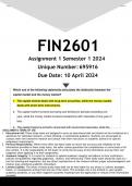 FIN2601 Assignment 1 (QUIZ ANSWERS) Semester 1 2024 (695916) - DISTINCTION GUARANTEED