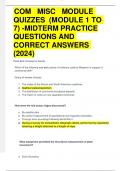COM   MISC   MODULE QUIZZES  (MODULE 1 TO 7) -MIDTERM PRACTICE QUESTIONS AND CORRECT ANSWERS (2024
