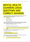 MENTAL HEALTH SAUNDERS (2024) QUESTIONS AND CORRECT ANSWERS