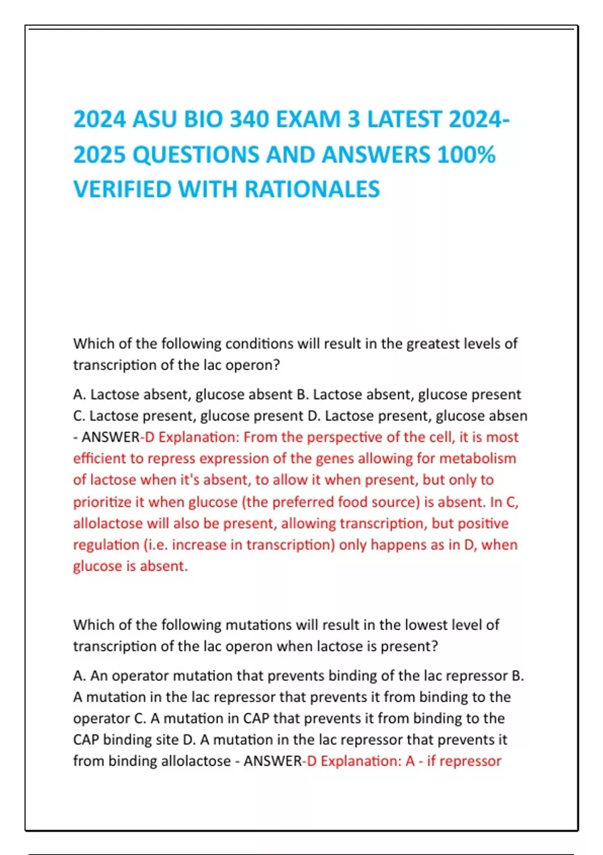 2024 ASU BIO 340 EXAM 3 LATEST QUESTIONS AND ANSWERS 100% VERIFIED WITH ...