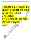 Test bank introduction to health research methods a practical guide 3rd edition by kathryn h. jacobsen / All chapters /2024 Updated / Rated A+