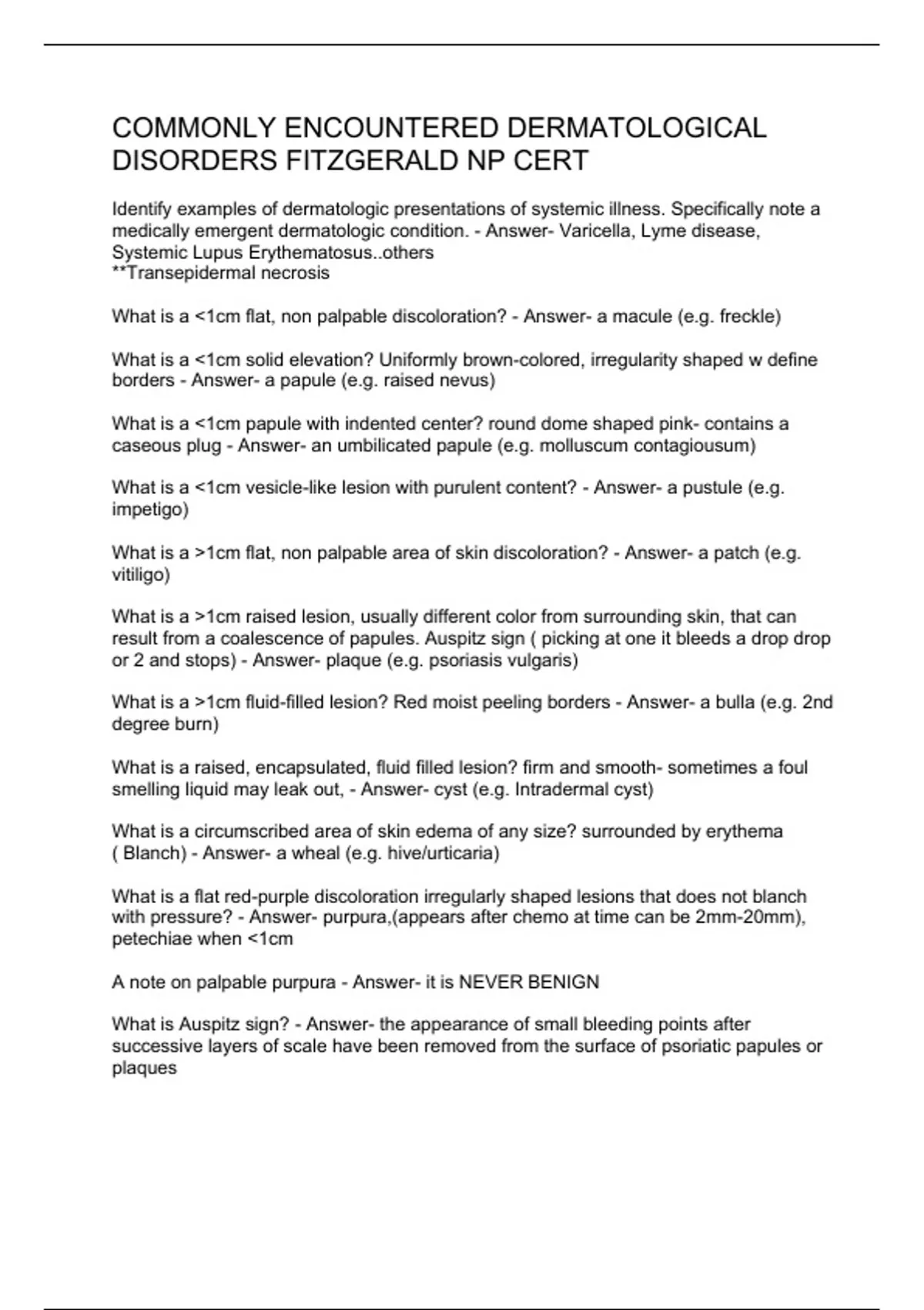 COMMONLY ENCOUNTERED DERMATOLOGICAL DISORDERS FITZGERALD NP CERT - FITZ ...