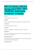BIO 121 Exam 1 Review Spring 2024/2025 100%  VERIFIED ANSWERS  ALREADY PASSED