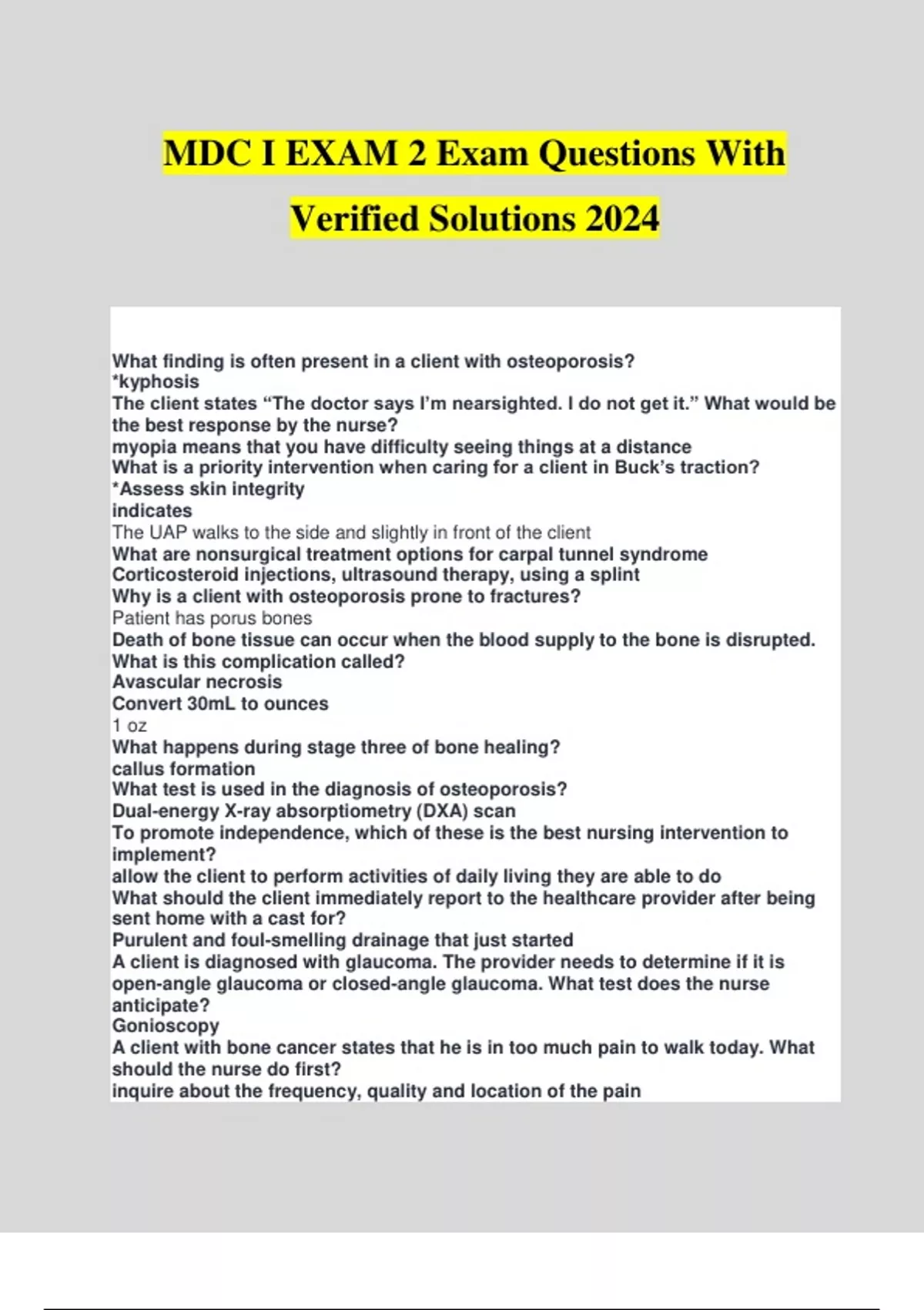 MDC I EXAM 2 Exam Questions With Verified Solutions 2024 - MDC1 - Stuvia US