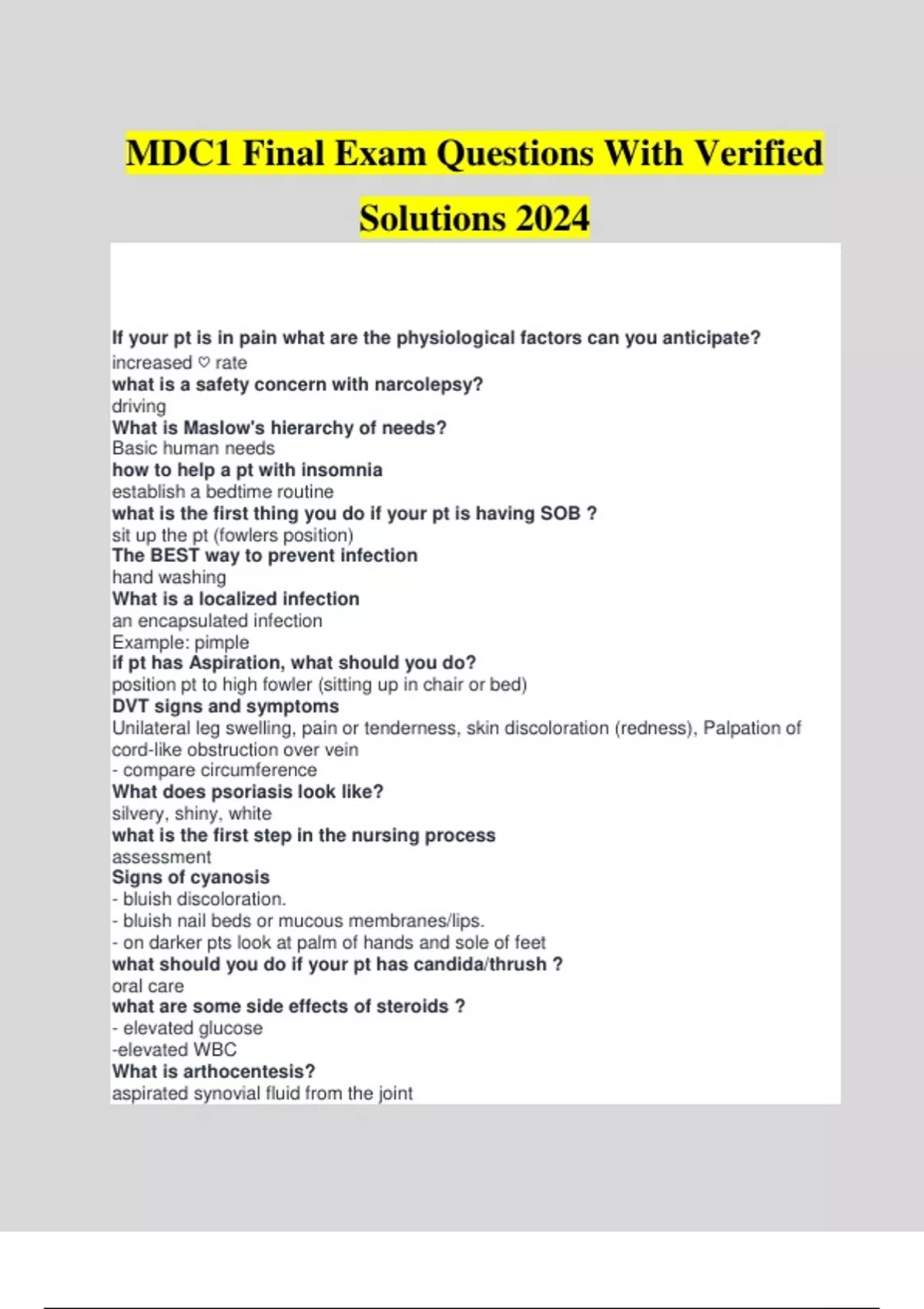 MDC1 Final Exam Questions With Verified Solutions 2024 - MDC1 - Stuvia US