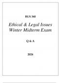 BUS 340 ETHICAL & LEGAL ISSUES WINTER MIDTERM EXAM Q & A 2024 (GRAND CANYON