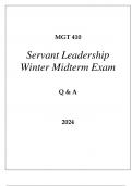 MGT 410 SERVANT LEADERSHIP WINTER MIDTERM EXAM Q & A 2024 (GRAND CANYON UNI