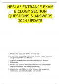 HESI A2 ENTRANCE EXAM BIOLOGY SECTION QUESTIONS & ANSWERS 2024 UPDATE