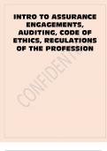 INTRO TO ASSURANCE ENGAGEMENTS, AUDITING, CODE OF ETHICS, REGULATIONS OF THE PROFESSION 