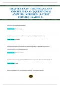 CHAPTER EXAM - MICHIGAN LAWS  AND RULES EXAM &vert; QUESTIONS &  ANSWERS &lpar;VERIFIED&rpar; &vert; LATEST  UPDATE &vert; GRADED A&plus;
