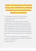 Chapter 16: Nursing Care of the Family During Labor and Birth Perry: Maternal Child Nursing Care, 6th Edition Exam Questions and Answers