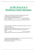 ACHE Week 8 & 9 Healthcare Study Questions