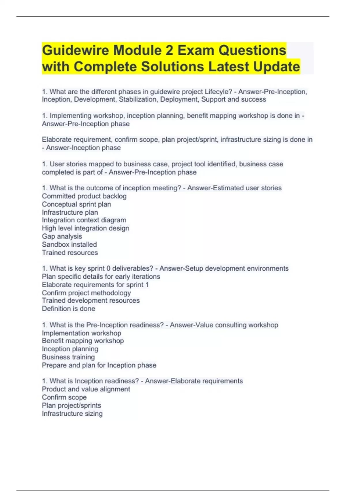 Guidewire Module 2 Exam Questions with Complete Solutions Latest Update