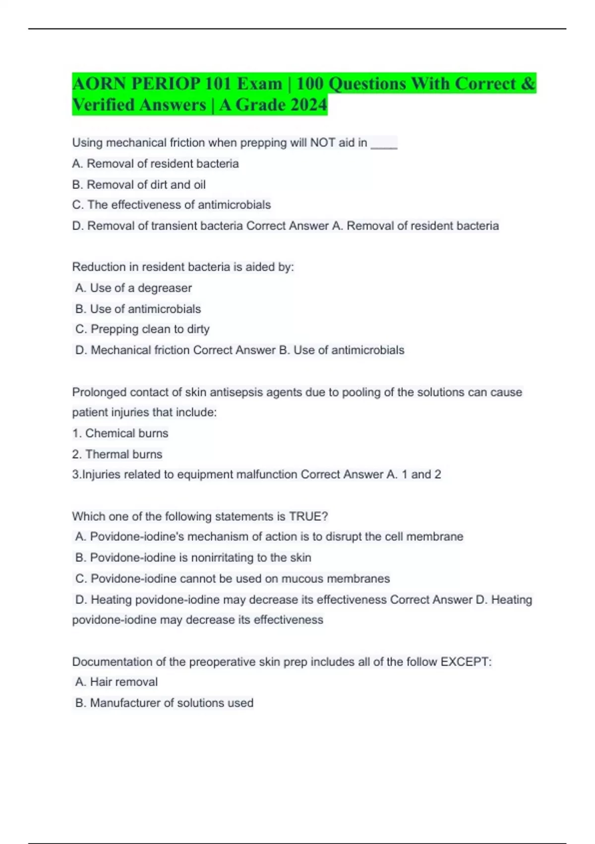 AORN PERIOP 101 Final Exam | 100 Questions With Correct & Verified ...
