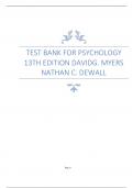 TEST BANK FOR PSYCHOLOGY 13TH EDITION DAVID  G. MYERS NATHAN C. DEWALL 