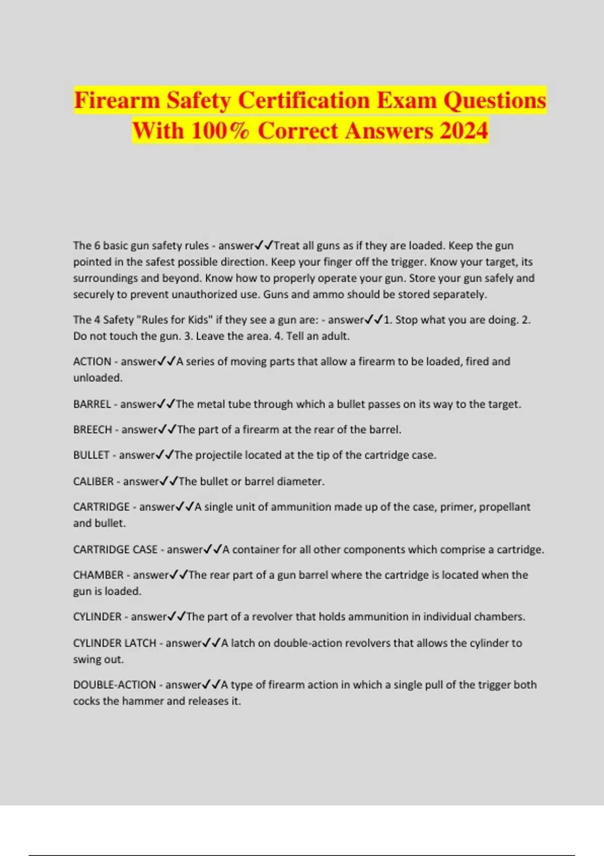 Firearm Safety Certification Exam Questions With 100% Correct Answers Firearm Safety Certification Exam Questions With 100% Correct Answers