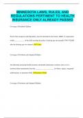 MINNESOTA LAWS&comma; RULES&comma; AND REGULATIONS PERTINENT TO HEALTH INSURANCE ONLY ALREADY PASSED