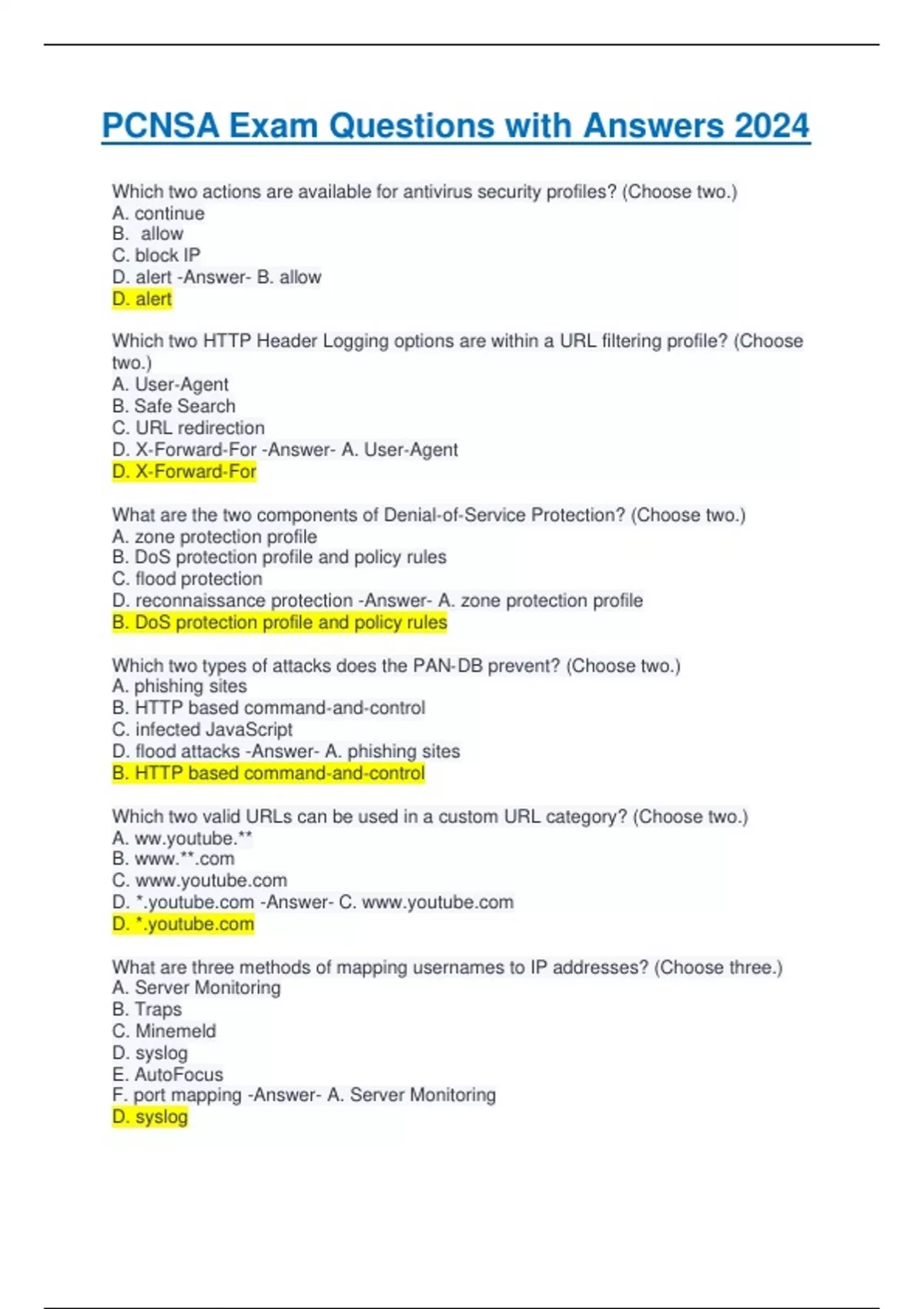 PCNSA Exam Questions with Answers 2024 - PCNSA - Stuvia US