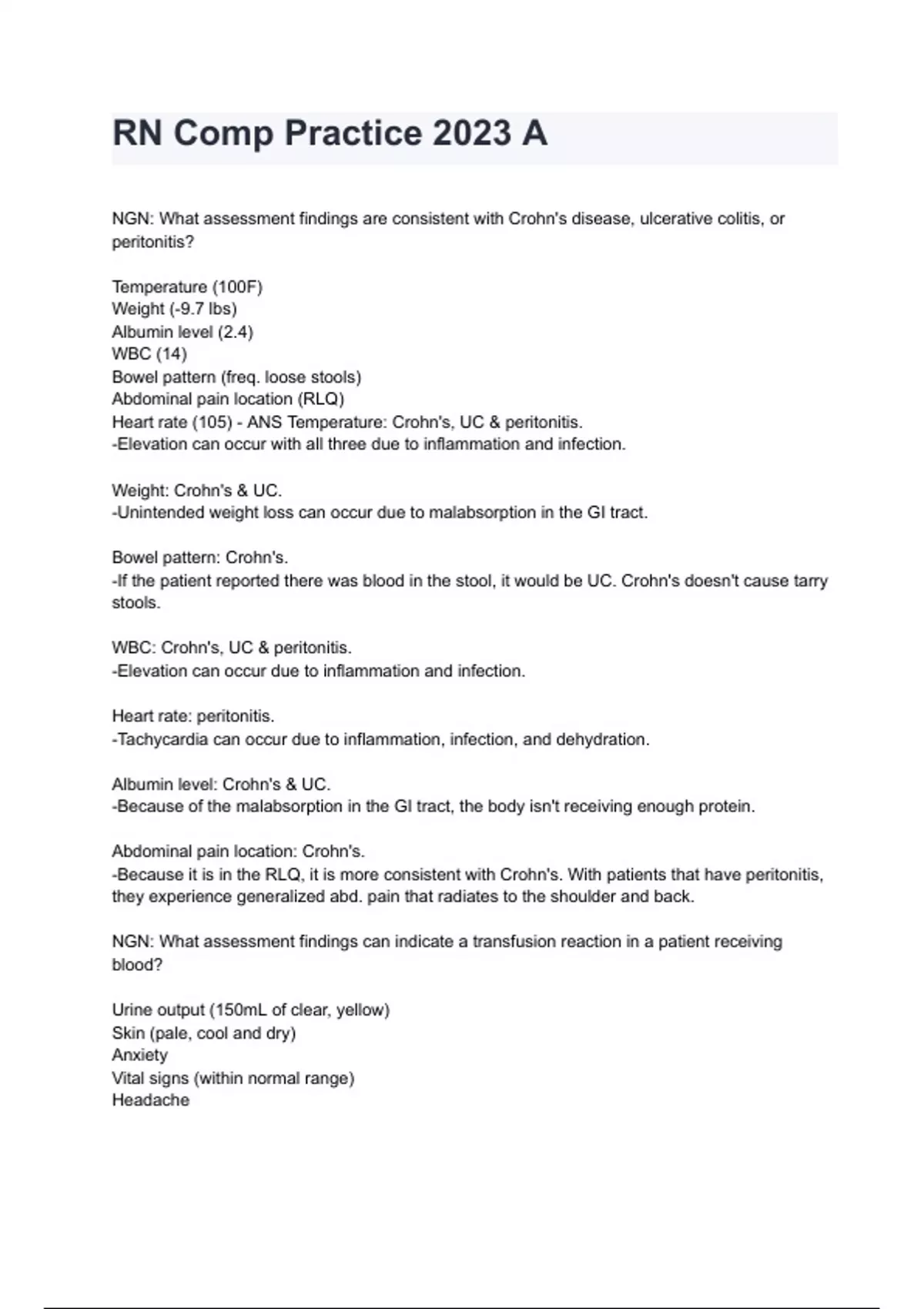 RN Comp Practice 2024 A Exam Questions & Answers Guaranteed Pass. - ATI ...