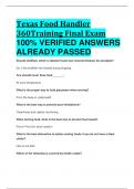 BEST ANSWERS Texas Food Handler 360Training Final Exam 100&percnt; VERIFIED ANSWERS  ALREADY PASSED