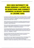 2023 HESI MATERNITY OB  EXAM VERSION 3 LATEST ALL  55 QUESTIONS AND CORRECT  ANSWERS &vert;ALREADY GRADED  A&plus; &lpar;SCORE 1292&rpar;