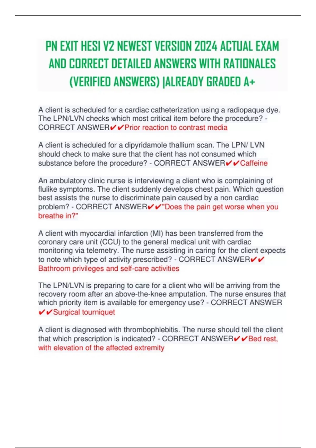 Pn Exit Hesi V2 Newest Version 2024 Actual Exam And Correct Detailed