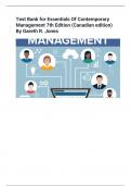 Test Bank for Essentials Of Contemporary  Management 7th Edition (Canadian edition)  By Gareth R. Jone