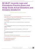 NC BLET JUVENILE LAWS AND PROCEDURES, PRATICE EXAMS AND STUDY GUIDE EXAMS WITH ACTUAL QUESTIONS AND ANSWERS |2024 (NEWEST) GRADED A+