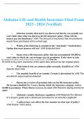 Alabama Life and Health Insurance Final Exam | 4 Sets of Final Exam’s Qs & As 2023 / 2024 Verified Answers