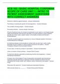 HCB 102 - BASIC HOSPITAL CORPSMAN SCOPE OF CARE UNIT 1 - INTRO TO PATIENT ASSESSMENT QUESTIONS WITH CORRECT ANSWERS