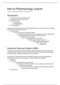 Autonomic Nervous System: Lecture notes Introduction to Pharmacology & Physiology (LIFE106) 